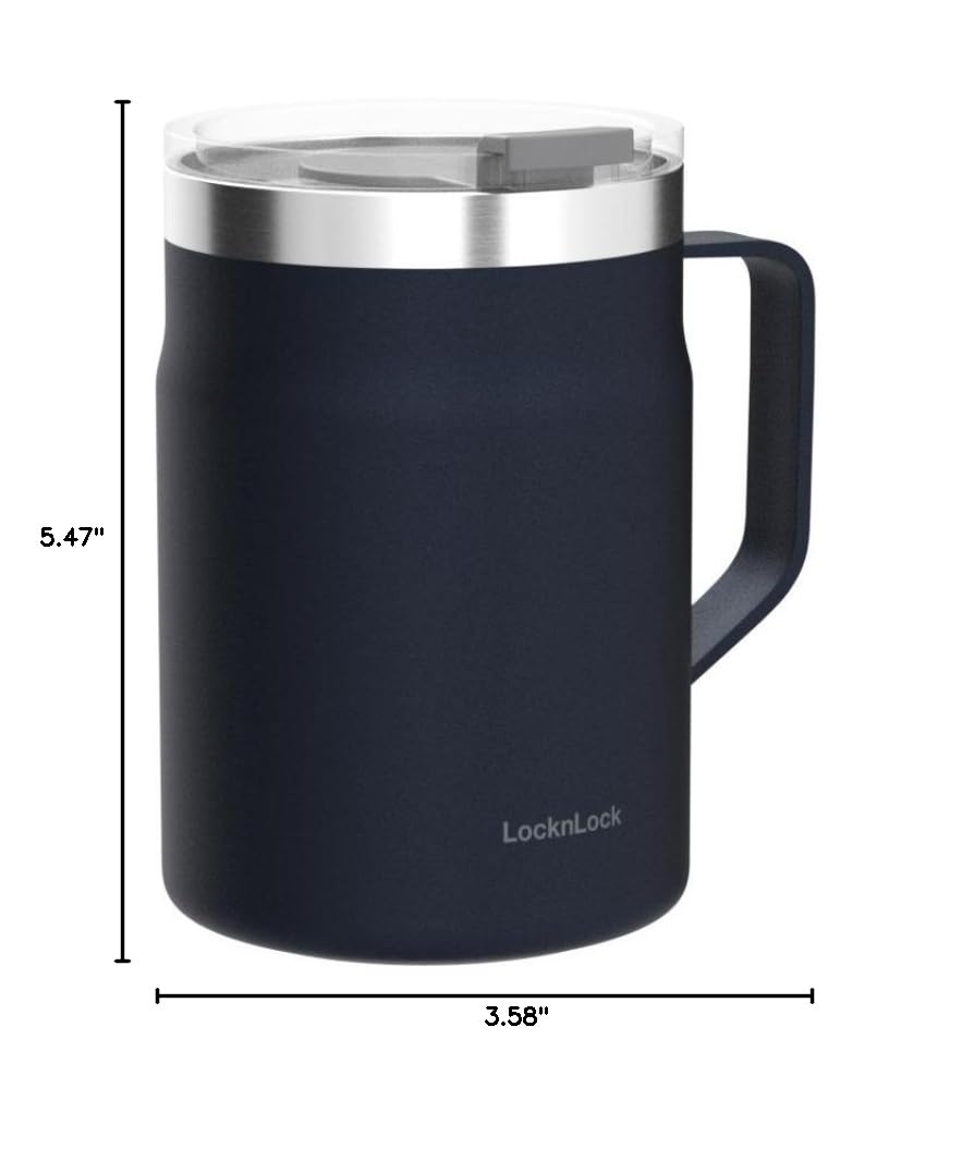 Navy 16 oz Stainless Steel Insulated Coffee Cup with Lid and Handle C692