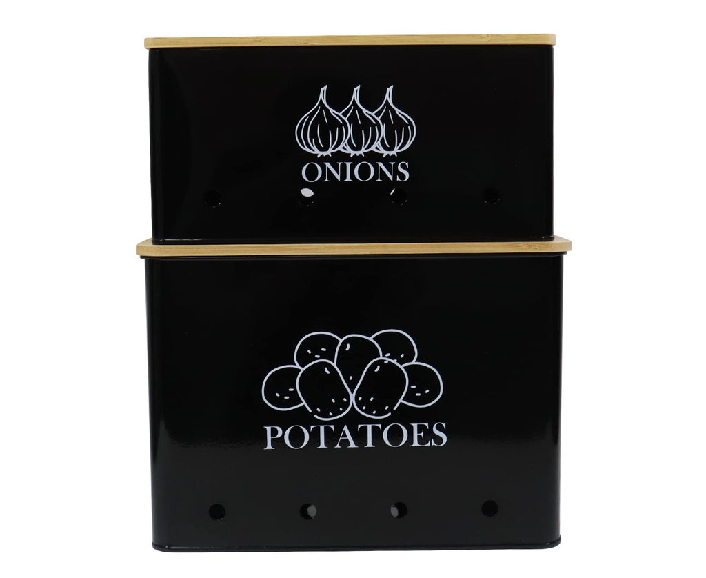 Vented Metal Vegetable Storage Bin Set of 2 with Wooden Lids C406232