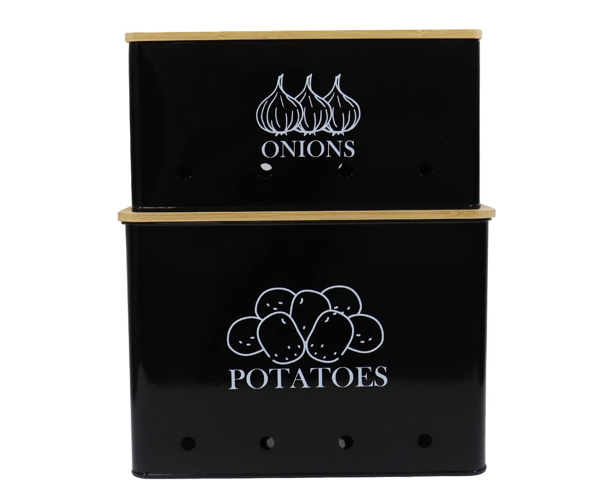 Vented Metal Vegetable Storage Bin Set of 2 with Wooden Lids C406232