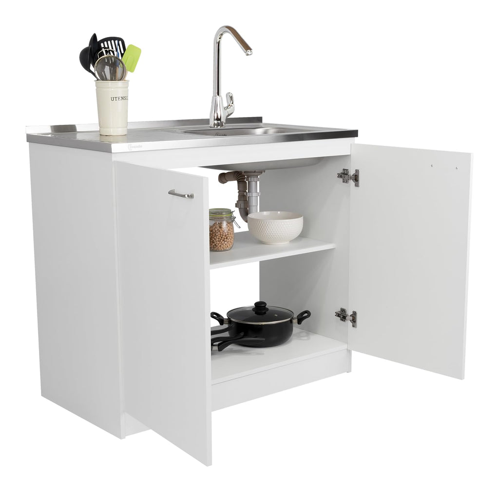 White 39 in Kitchen Sink Cabinet with Stainless Steel Top Q5180