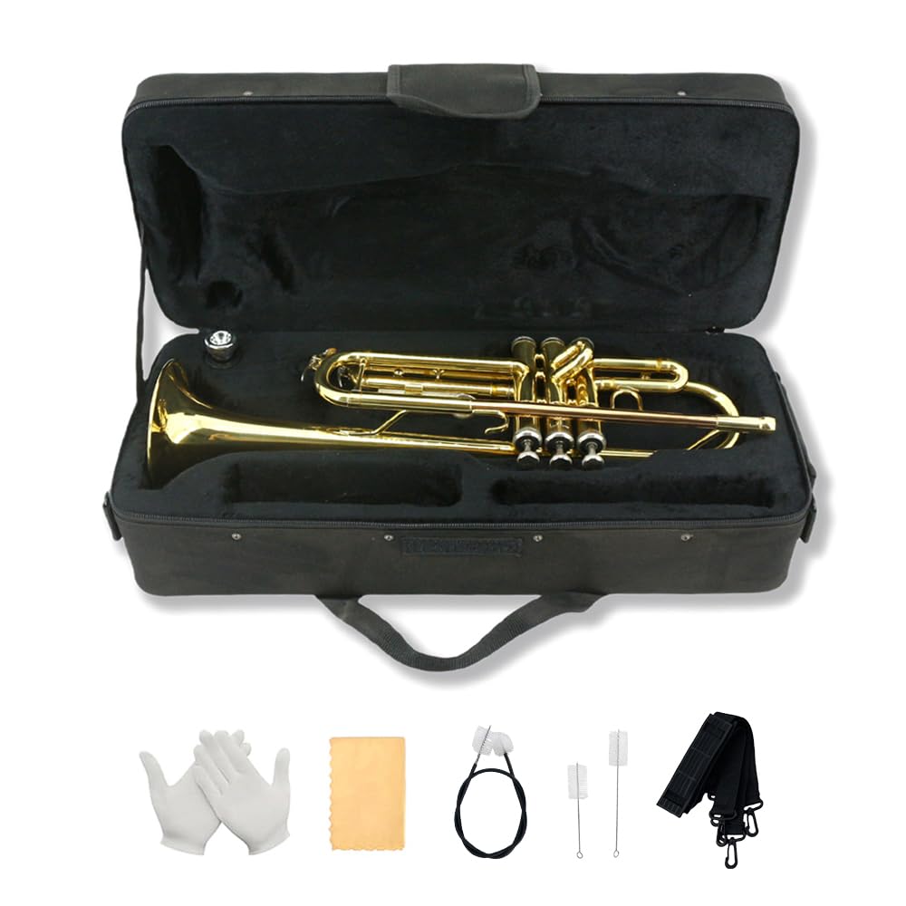 Bb Trumpet Standard Kit with Carrying Case 7C Mouthpiece Clean Cloth Gloves Brass Instrument U8006