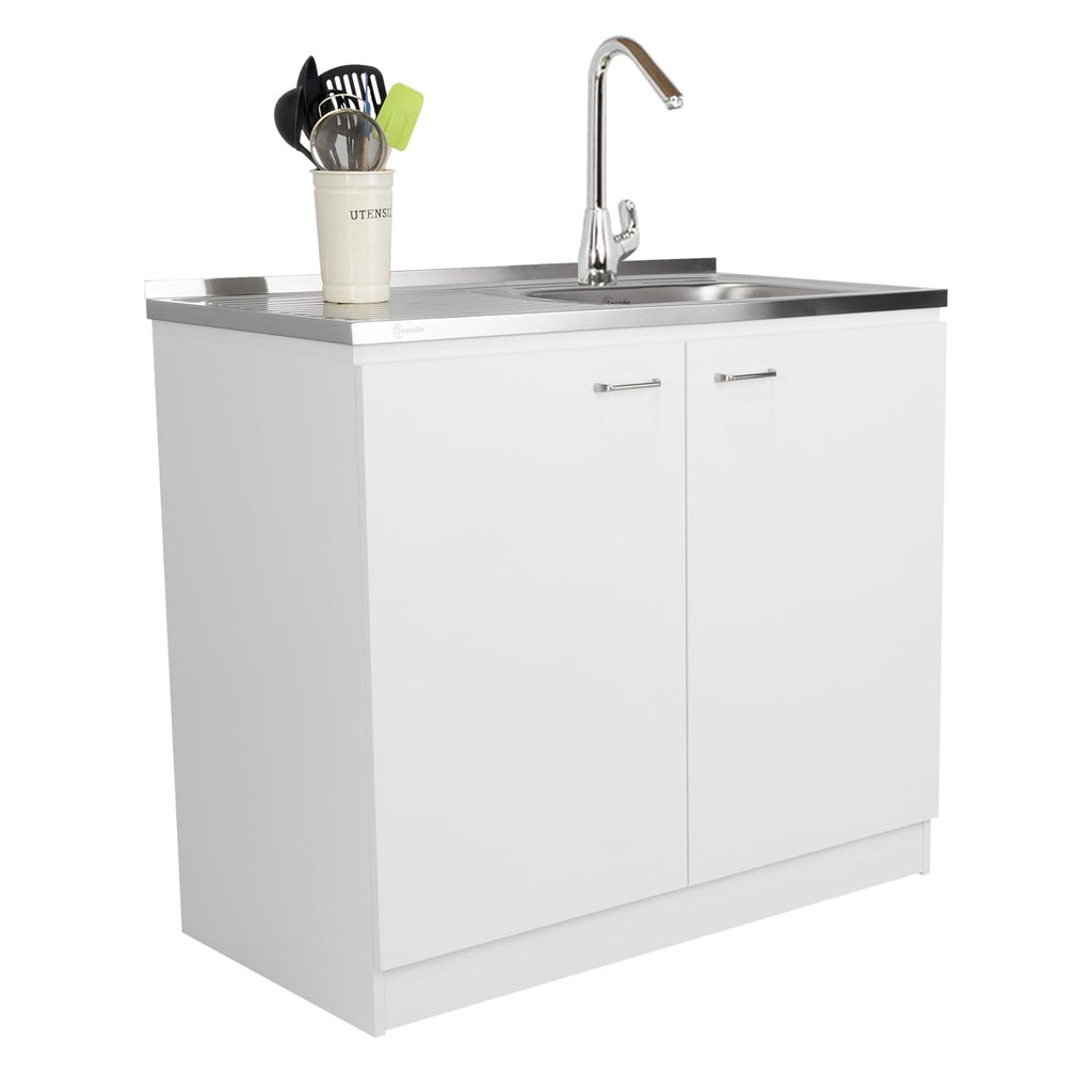 White 39 in Kitchen Sink Cabinet with Stainless Steel Top Q5180
