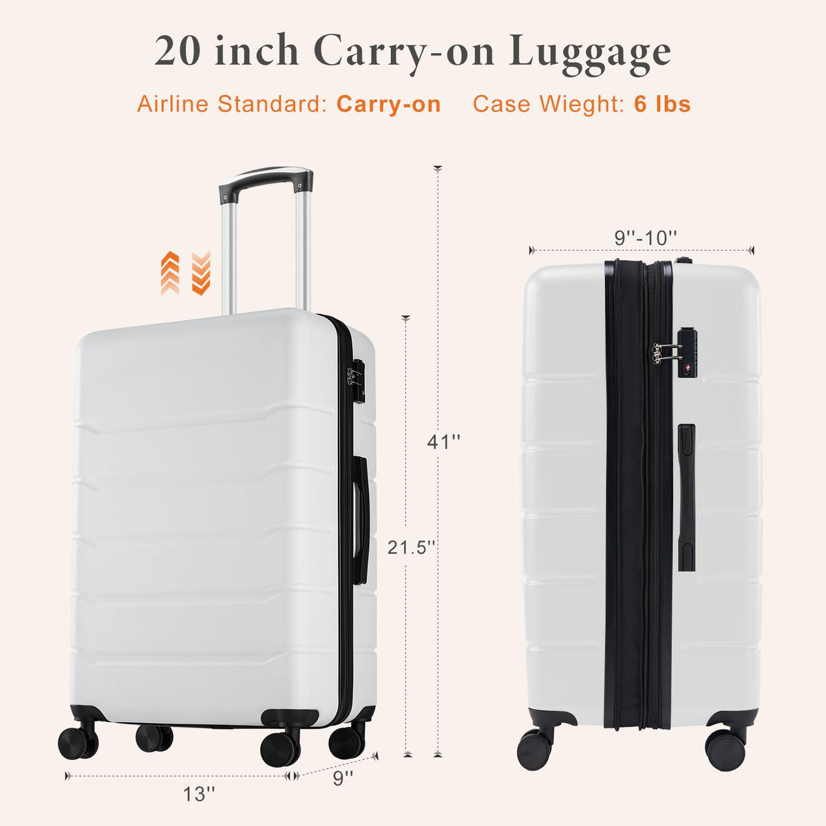 20 Inch Carry On Luggage with Spinner Wheels W537145