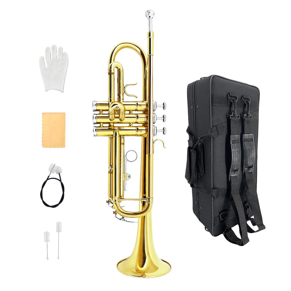 Bb Trumpet Standard Kit with Carrying Case 7C Mouthpiece Clean Cloth Gloves Brass Instrument U8006