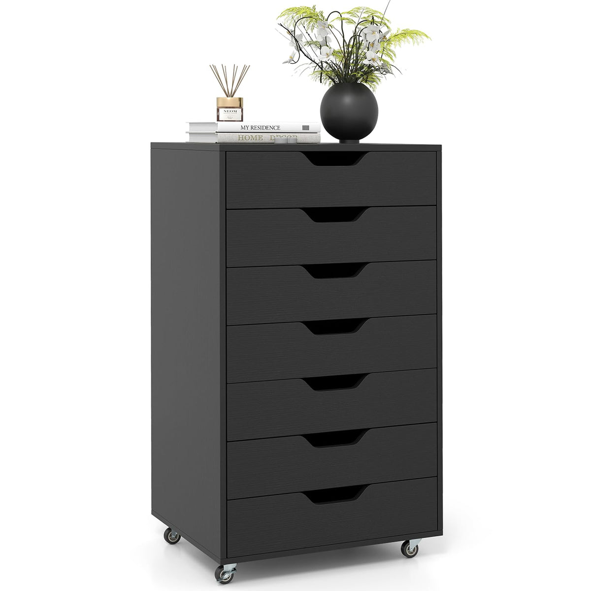 7 Drawer Wooden Storage Cabinet with Casters B237956