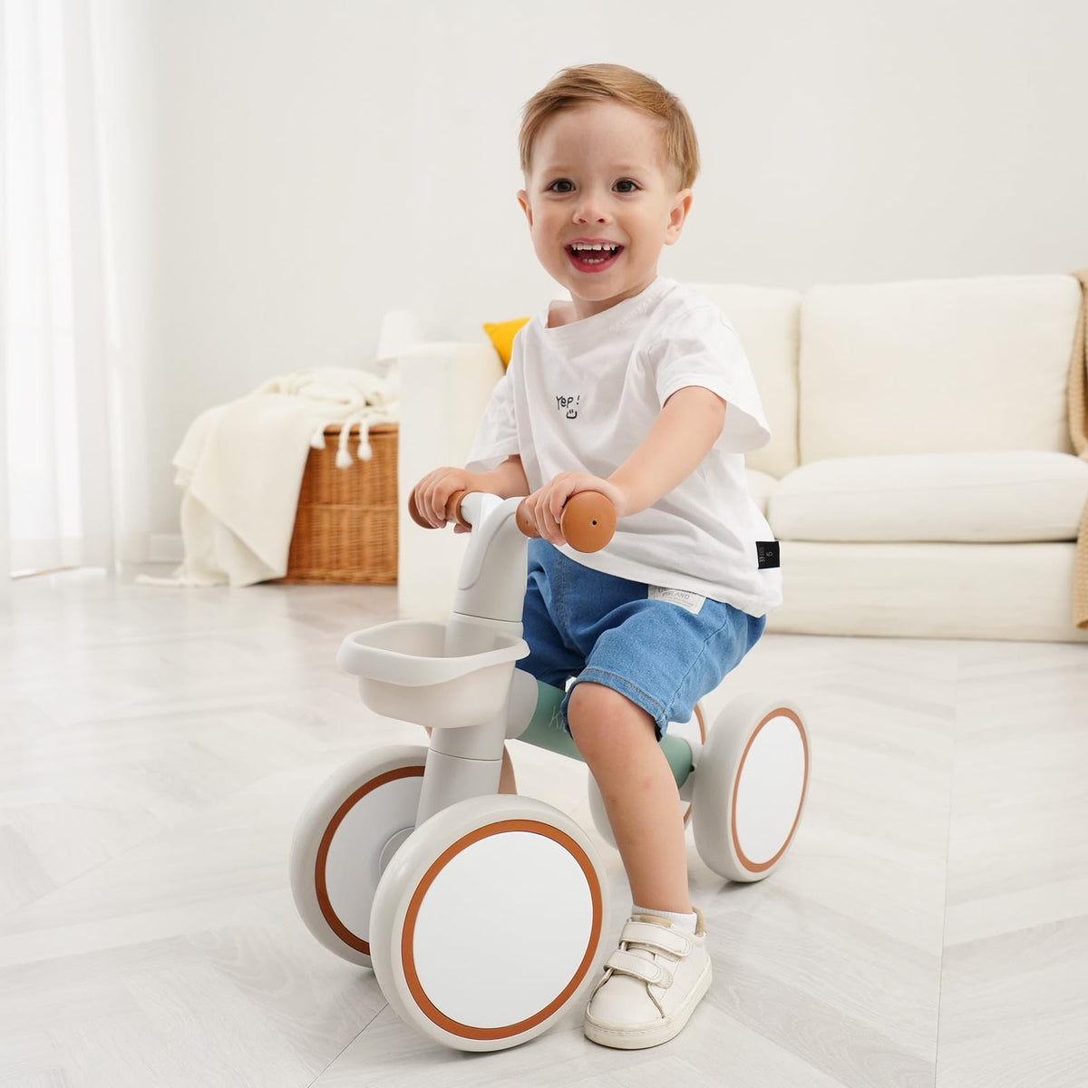 Pink Toddler Balance Bike with Adjustable Seat and Front Basket T862378