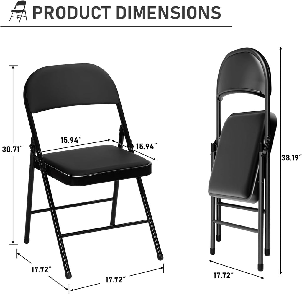 Black Folding Chairs with Padded Cushion, 10 Pack Z655