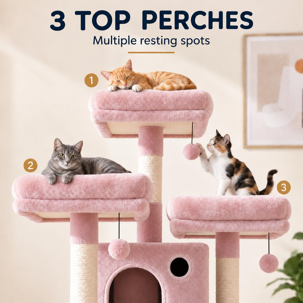 70 Inch Tall Multi-Level Cat Tree Tower with Scratching Posts, Hammock & Perches V963226