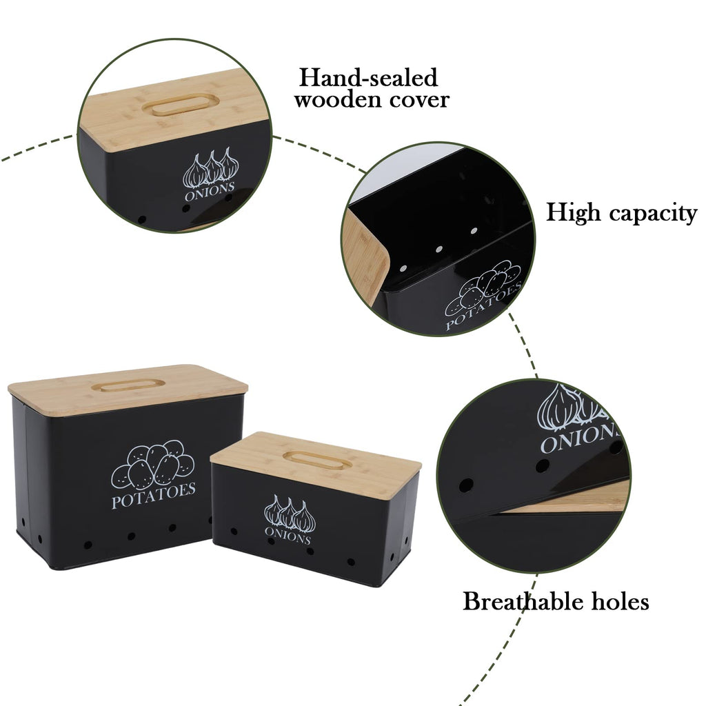 Vented Metal Vegetable Storage Bin Set of 2 with Wooden Lids C406232