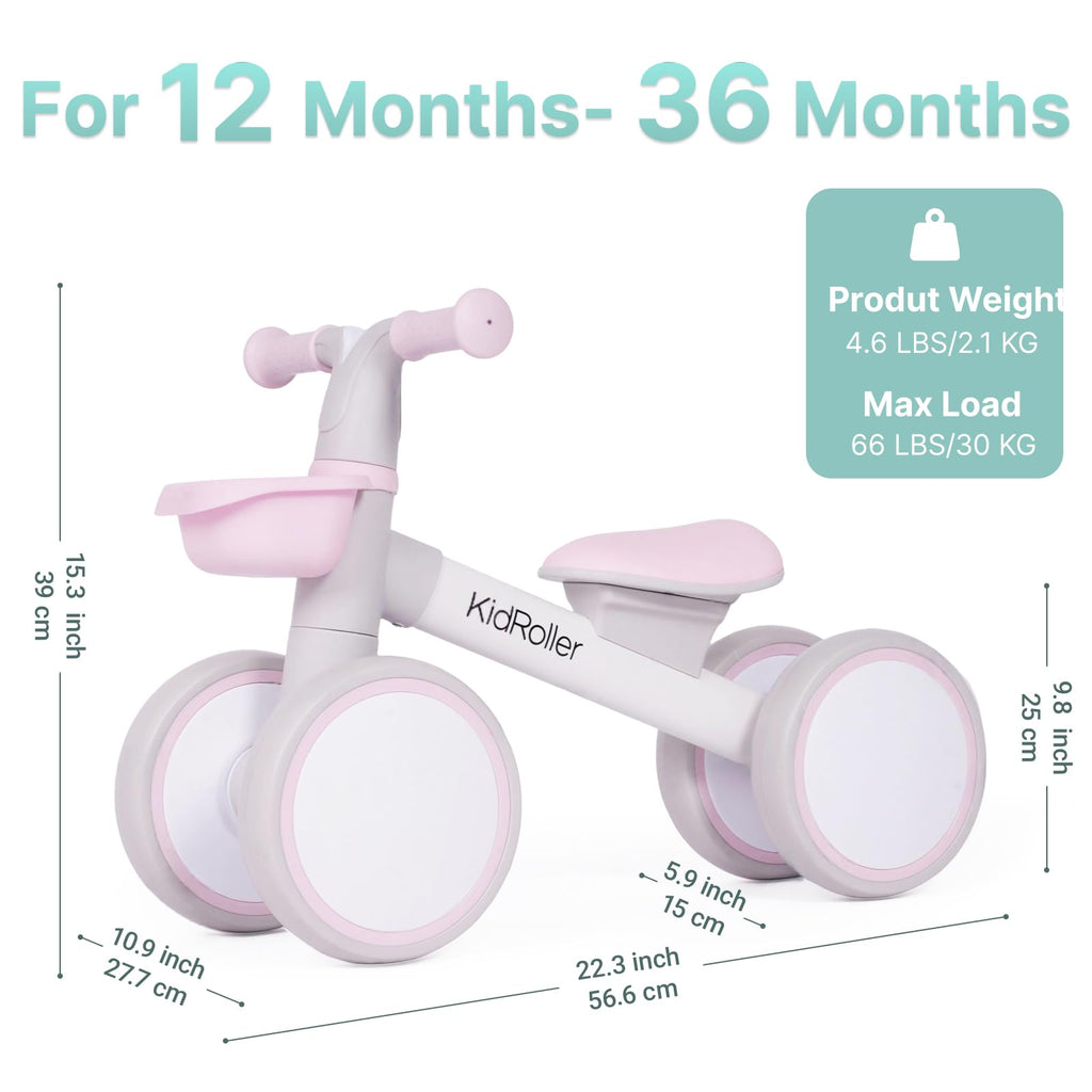 Pink Toddler Balance Bike with Adjustable Seat and Front Basket T862378