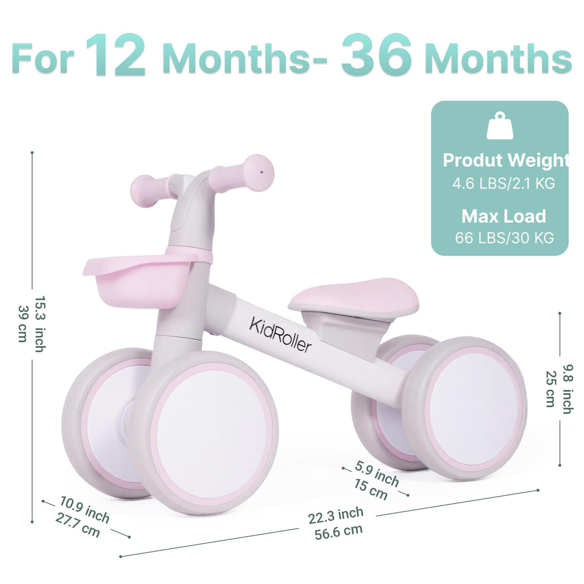 Pink Toddler Balance Bike with Adjustable Seat and Front Basket T862378