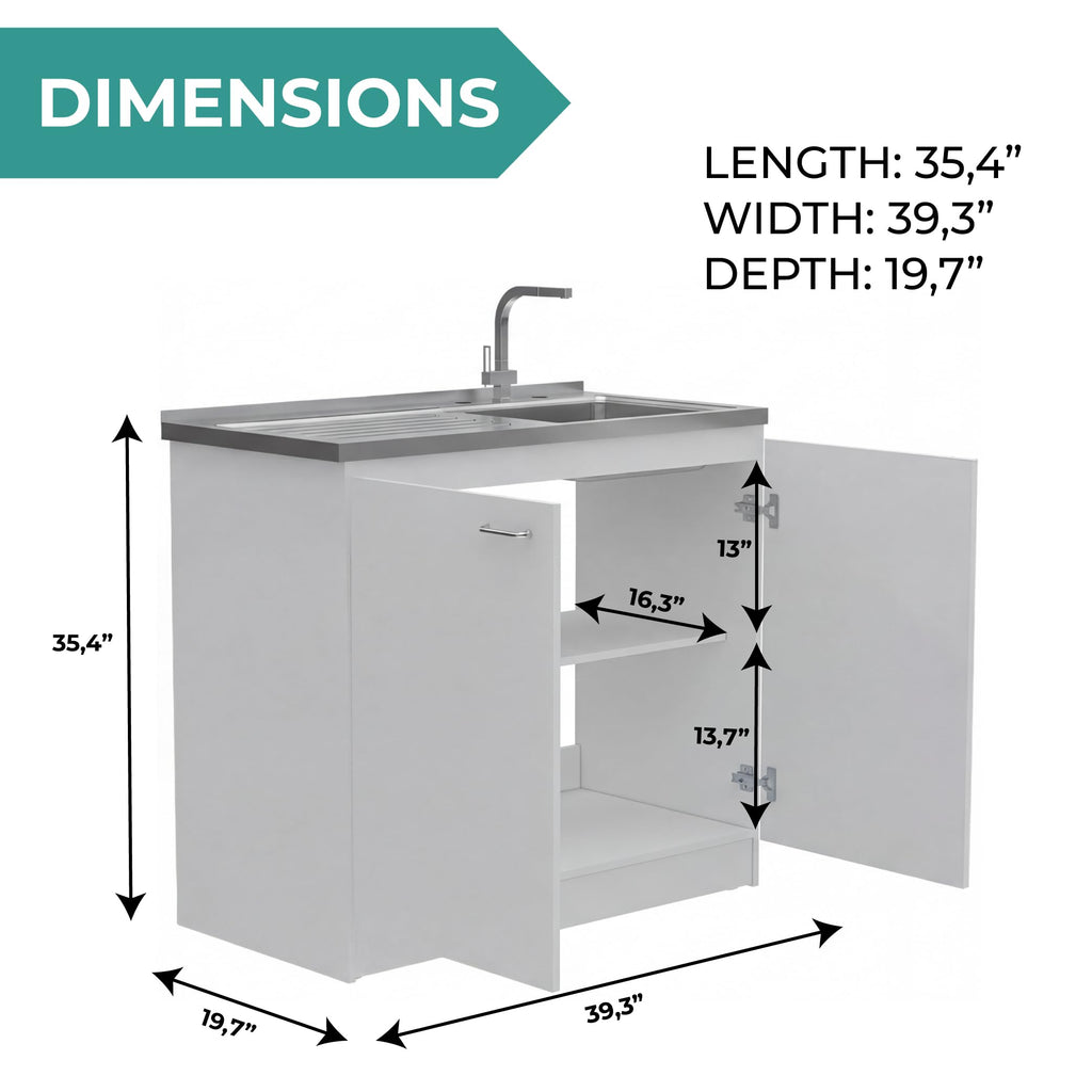 White 39 in Kitchen Sink Cabinet with Stainless Steel Top Q5180