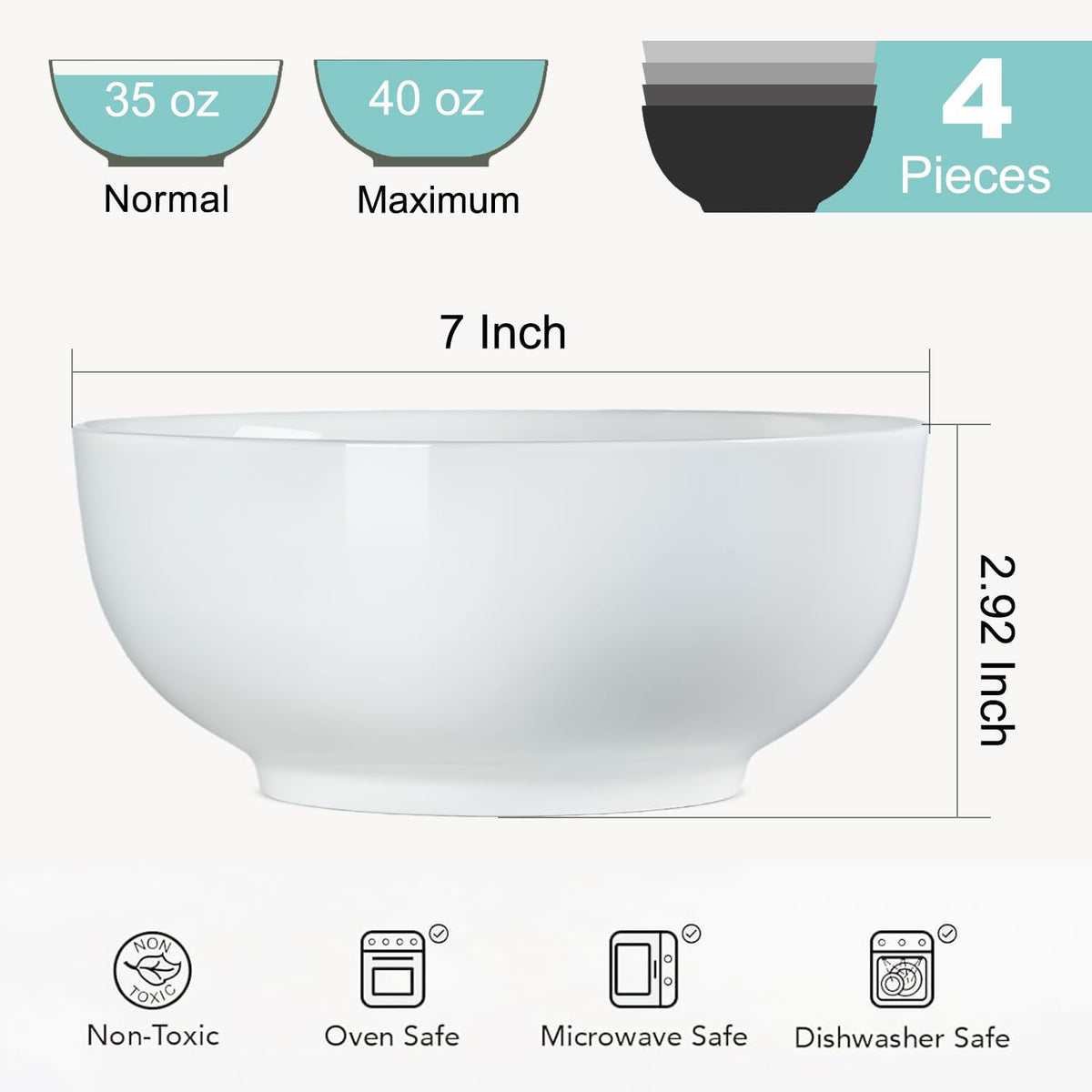 40 oz Off White Ceramic Soup Bowls Set of 4 M370