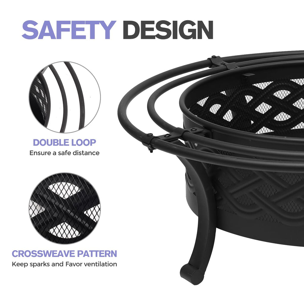 36 Inch Outdoor Fire Pit with Spark Screen Black P39038