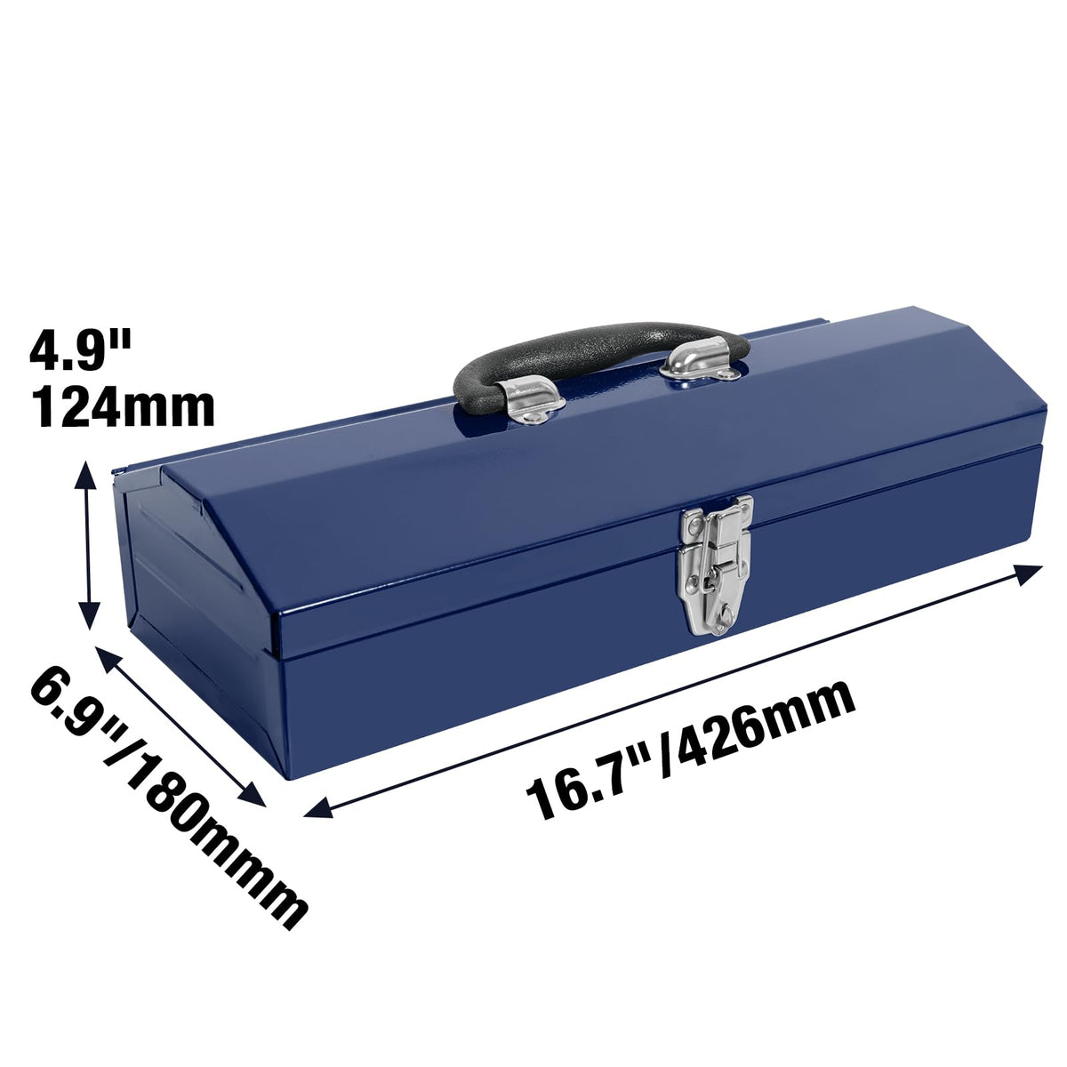 16" Portable Steel Tool Box with Metal Latch Closure, Blue N3357