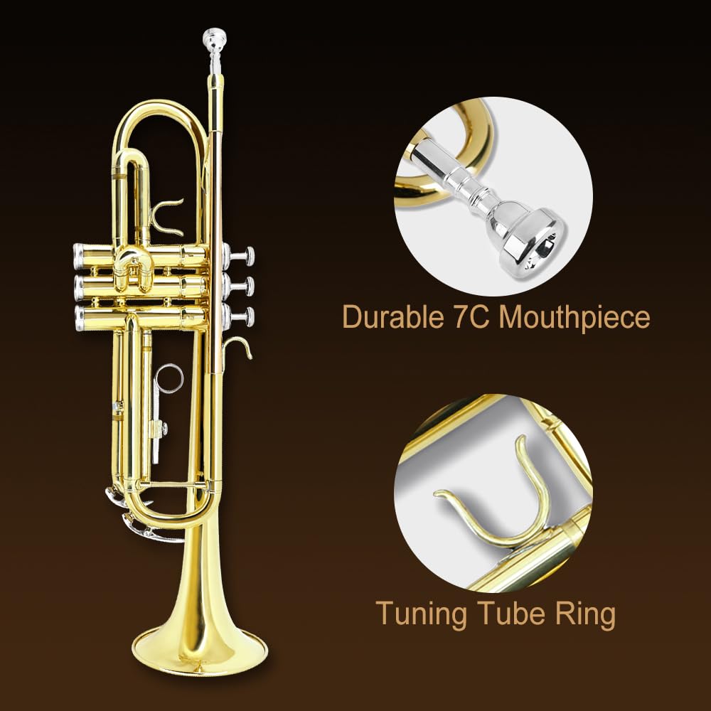 Bb Trumpet Standard Kit with Carrying Case 7C Mouthpiece Clean Cloth Gloves Brass Instrument U8006