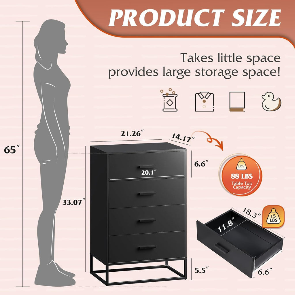 Black 4 Drawer Wooden Dresser S967