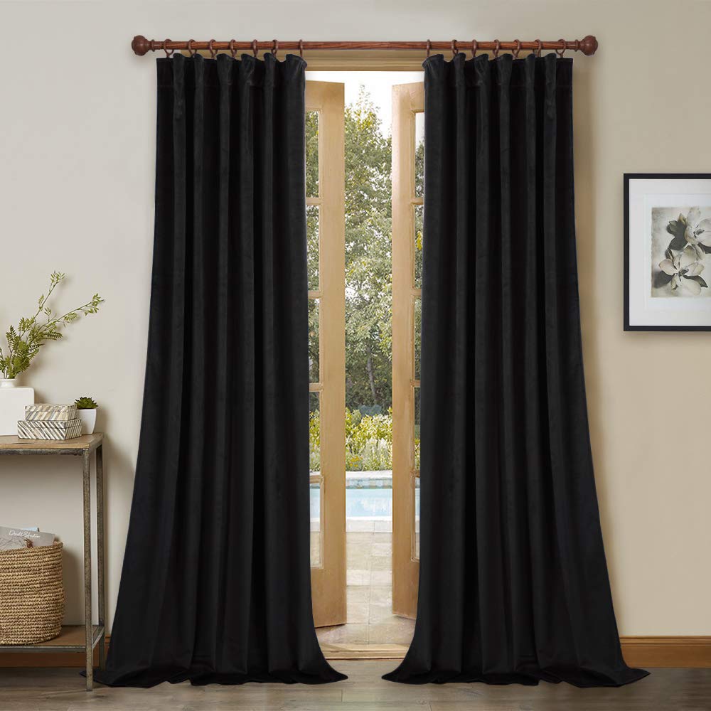 Black Velvet Blackout Curtains 2 Panels G6549