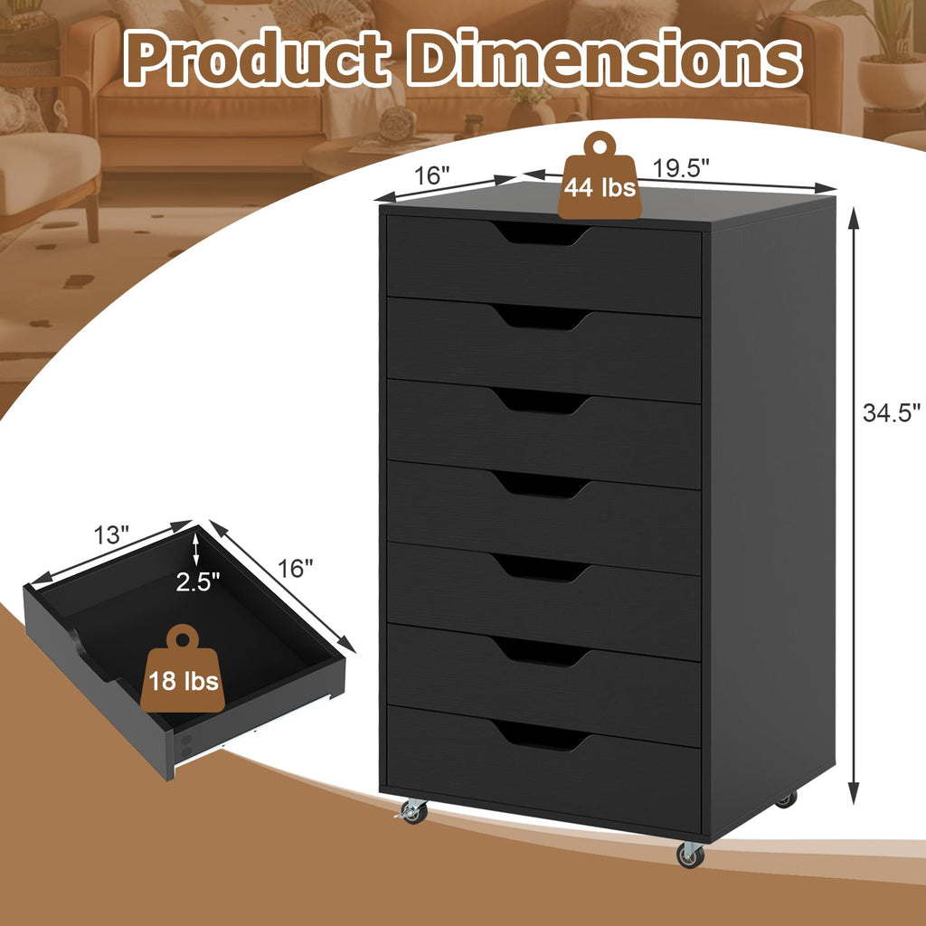 7 Drawer Wooden Storage Cabinet with Casters B237956