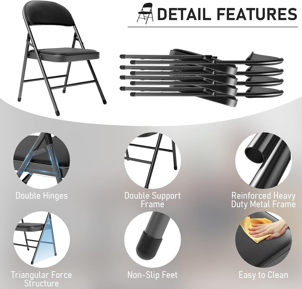 Black Folding Chairs with Padded Cushion, 10 Pack Z655