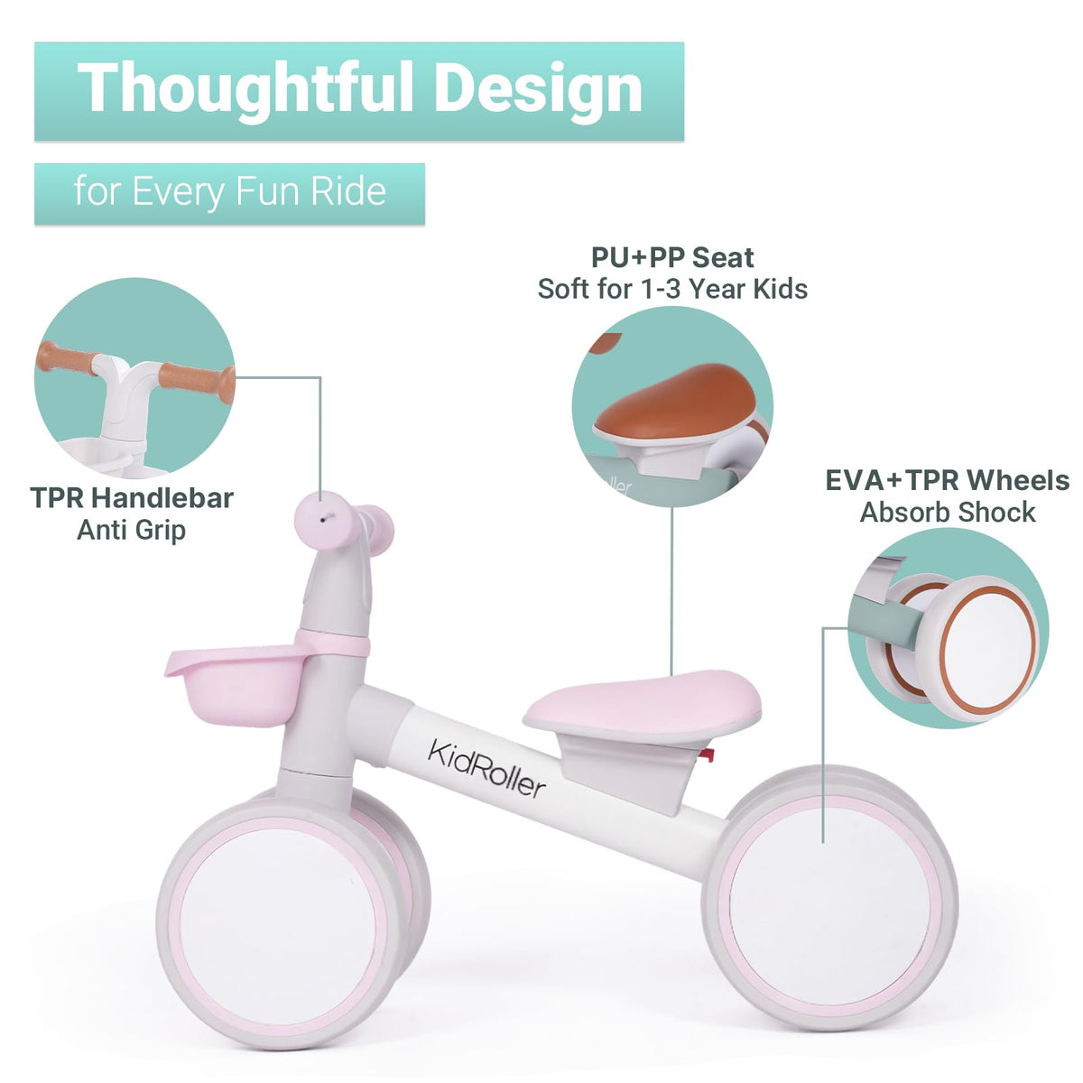 Pink Toddler Balance Bike with Adjustable Seat and Front Basket T862378