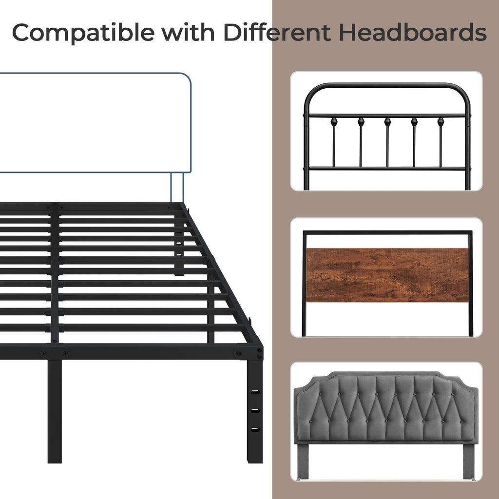 14 Inch Queen Size Black Metal Platform Bed Frame V6212