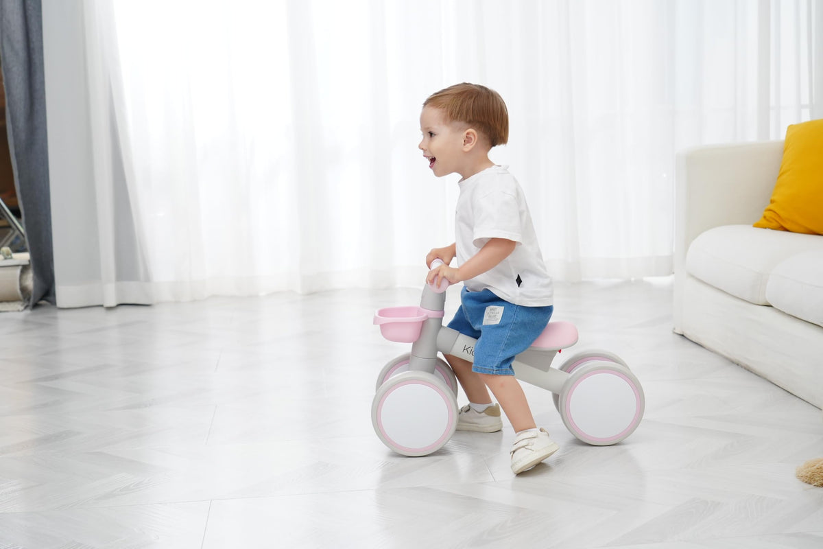 Pink Toddler Balance Bike with Adjustable Seat and Front Basket T862378