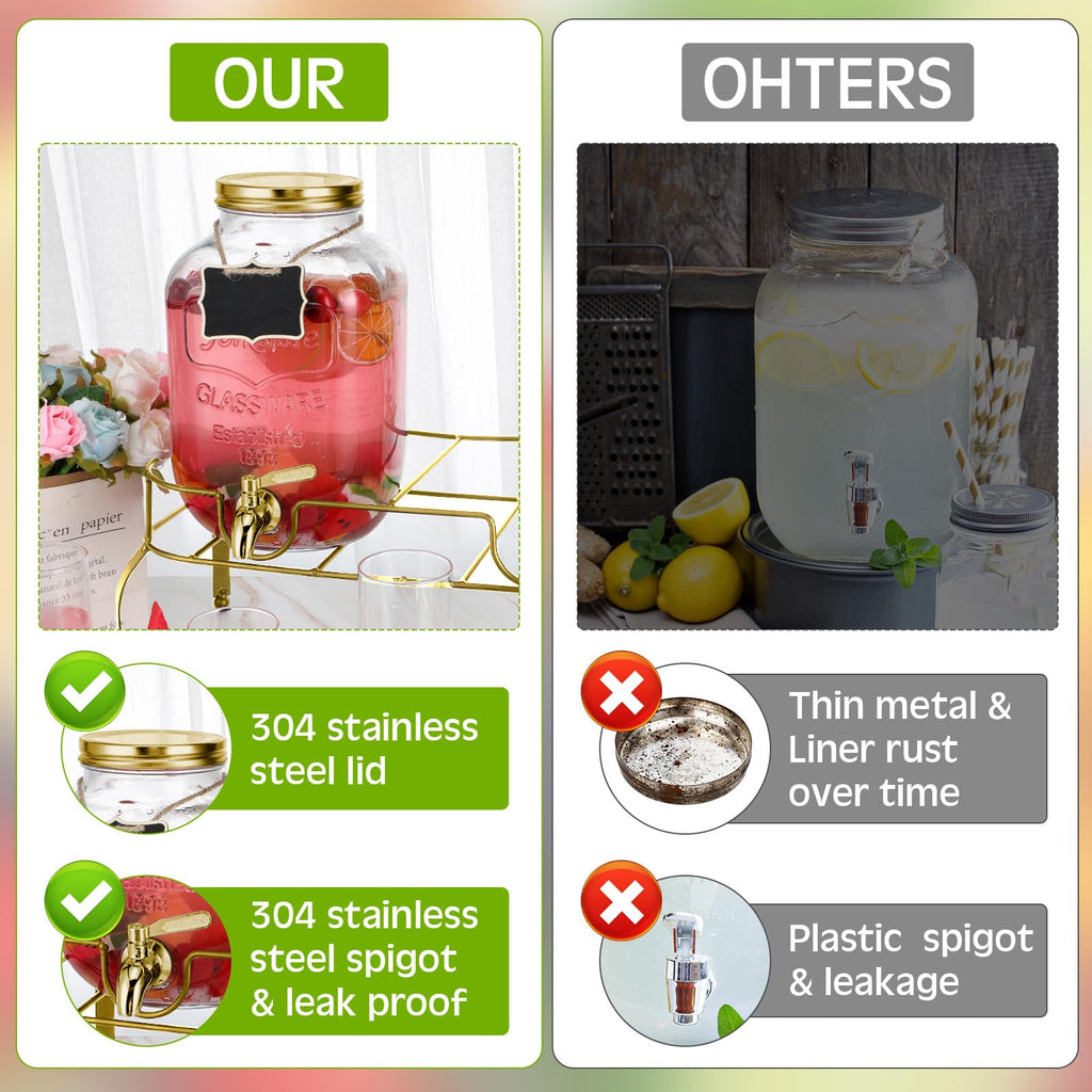 2 Pcs 2 Gallon Glass Drink Dispenser with Stand Q648939