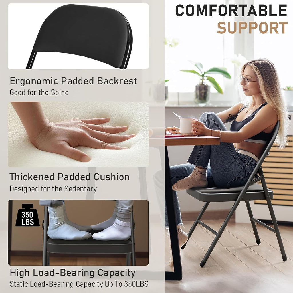 Black Folding Chairs with Padded Cushion, 10 Pack Z655