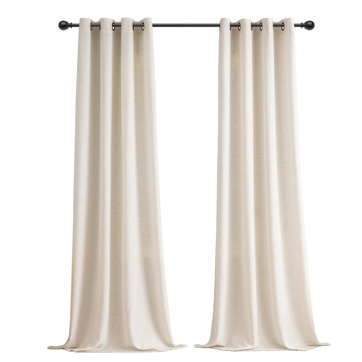 Natural Linen Curtains 90 Inches Long 2 Panels Black Grommets F879189