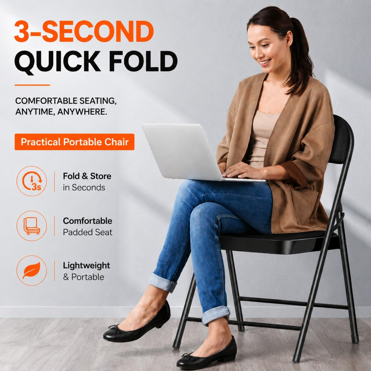 Folding Chairs with Cushion 10 Pack Black S2238