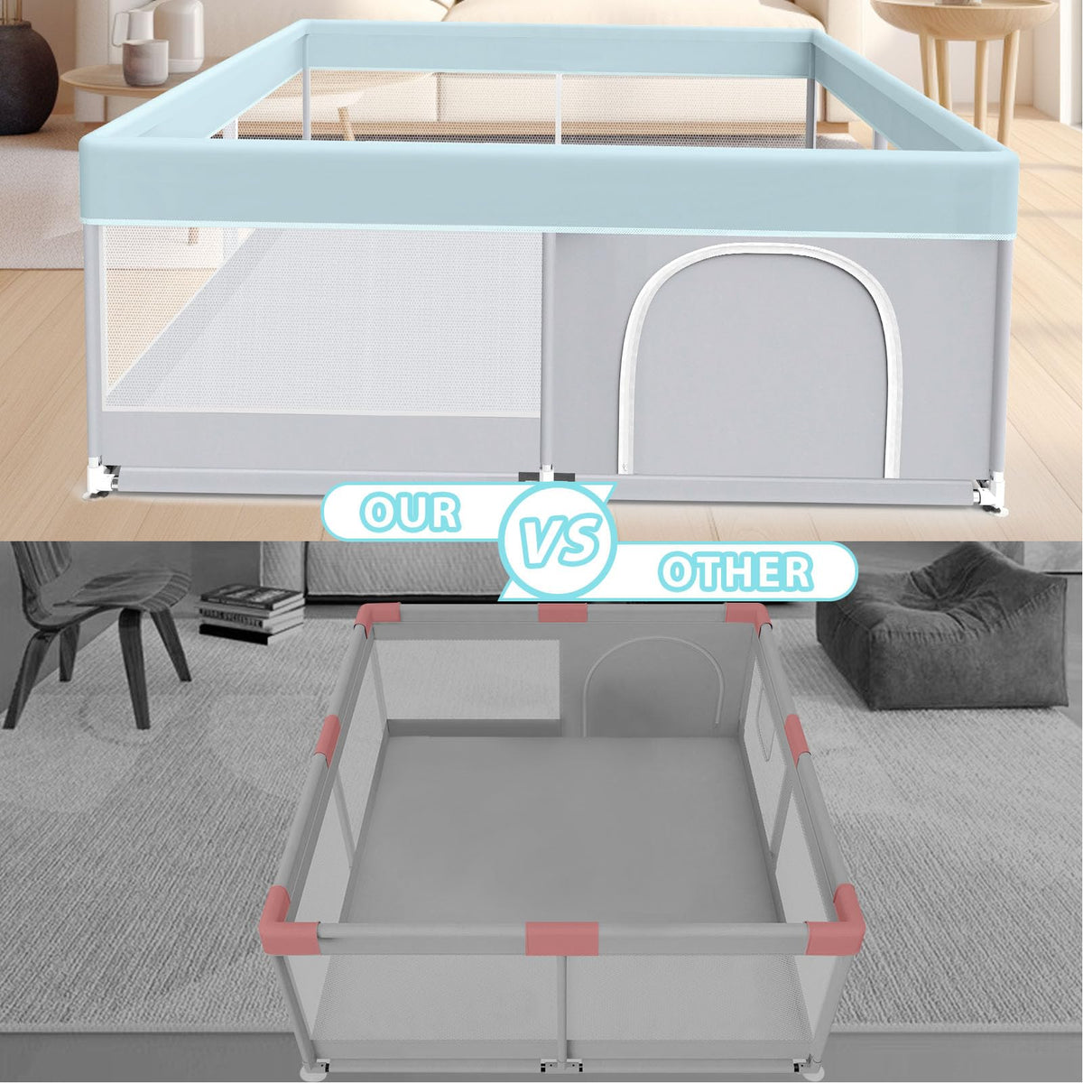 50x50 Inch Grey Baby Playpen with Mesh F8861