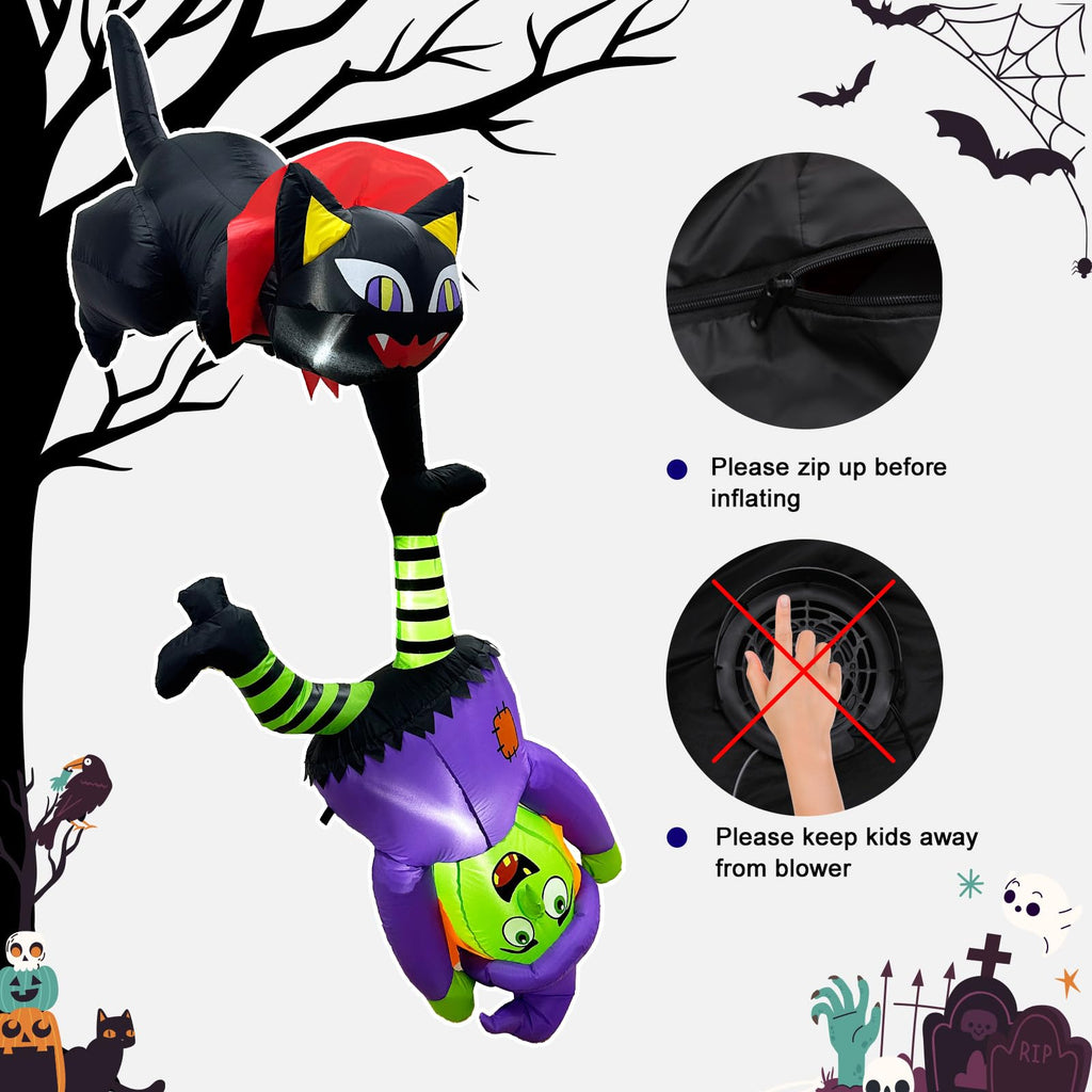 8FT Inflatable Witch Cat Halloween Outdoor Decorations X983
