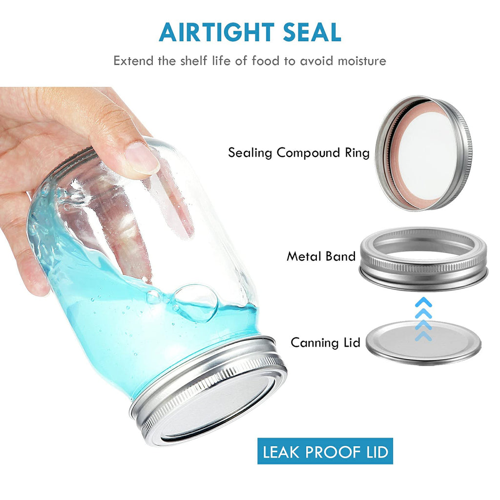 16 oz Clear Glass Mason Jars with Lids and Bands, 12 Pack C6657