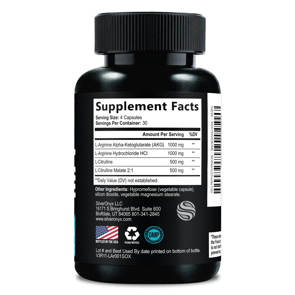 Nitric Oxide Supplement 3000mg Blend L-Arginine & L-Citrulline 120 Capsules J8498