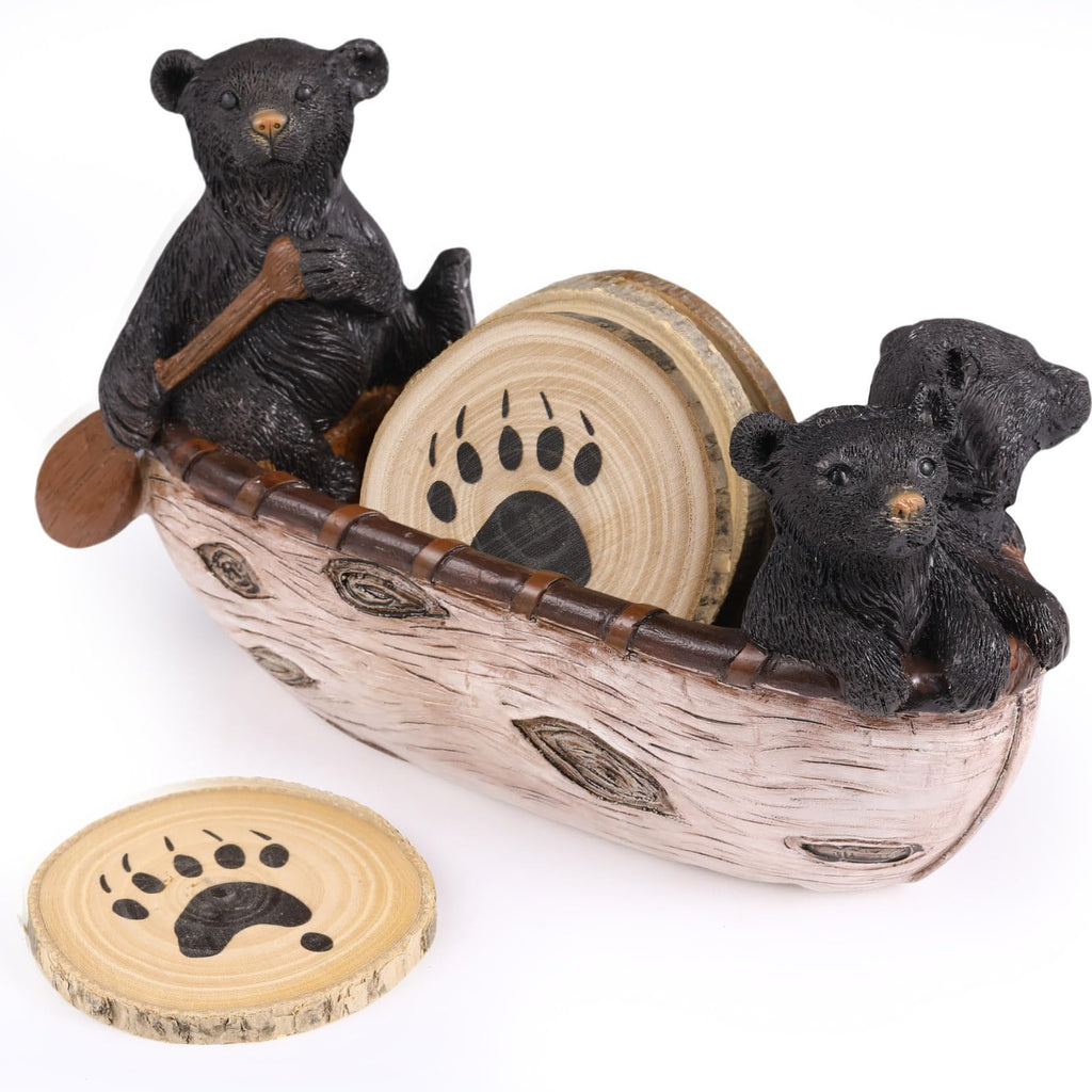 Black Bear Coaster Set with Canoe Holder F764409