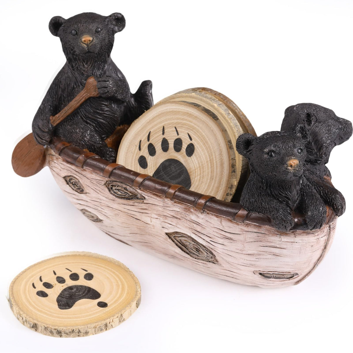 Black Bear Coaster Set with Canoe Holder F764409