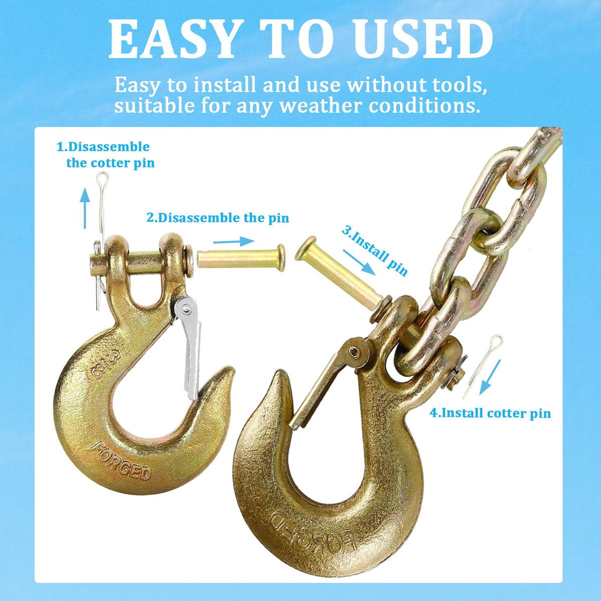 2 Pack 3/8" Heavy Duty Clevis Slip Hook with Safety Latch J557862