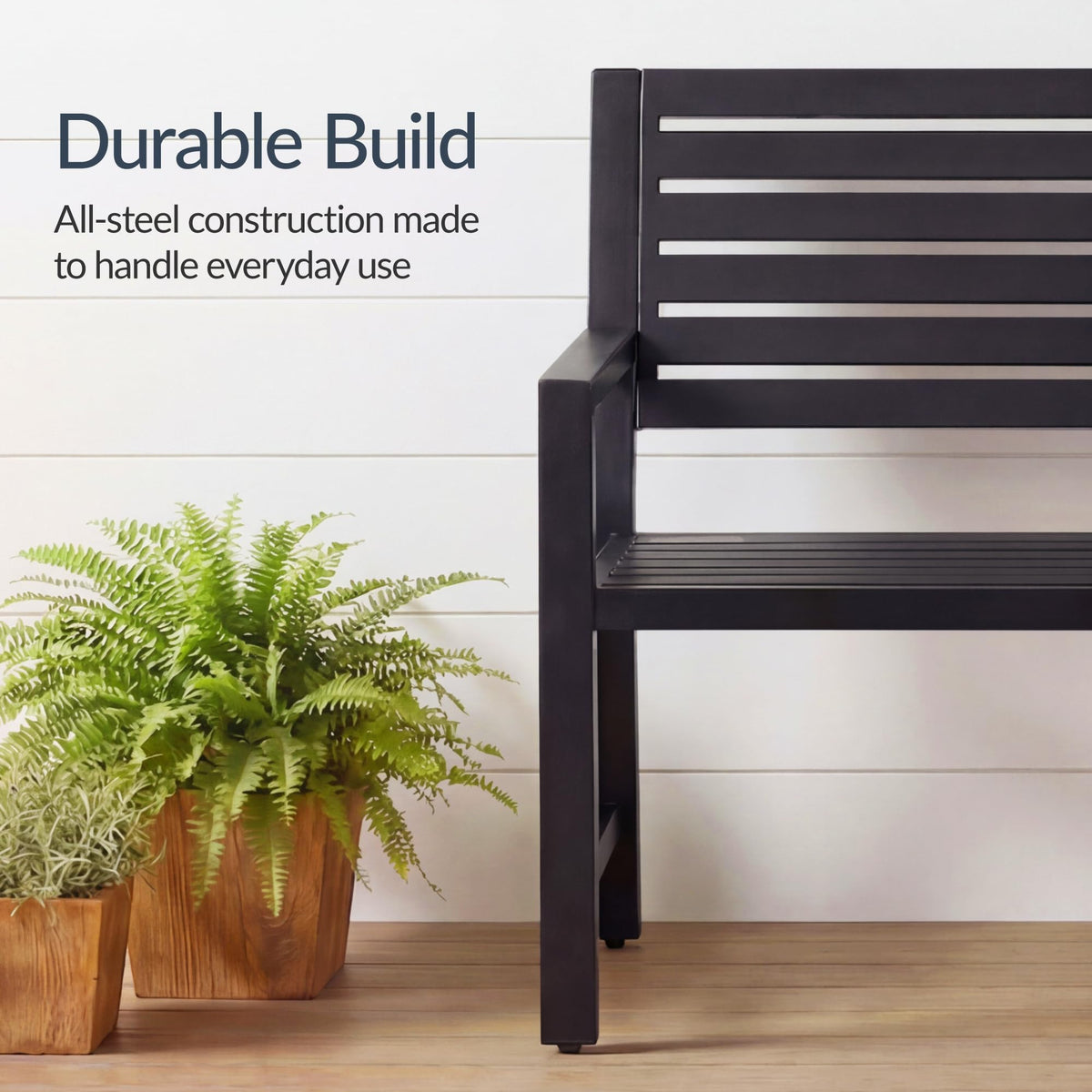 Heavy Duty Steel Outdoor Bench with Armrests J665550