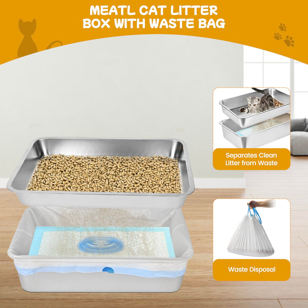 Stainless Steel Sifting Cat Litter Box with Scoop and Pee Pad X733