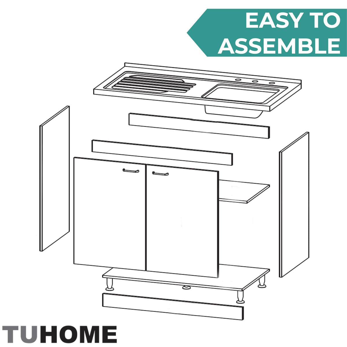 White 39 in Kitchen Sink Cabinet with Stainless Steel Top Q5180