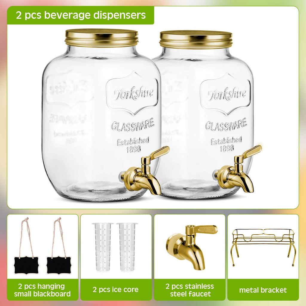 2 Pcs 2 Gallon Glass Drink Dispenser with Stand Q648939