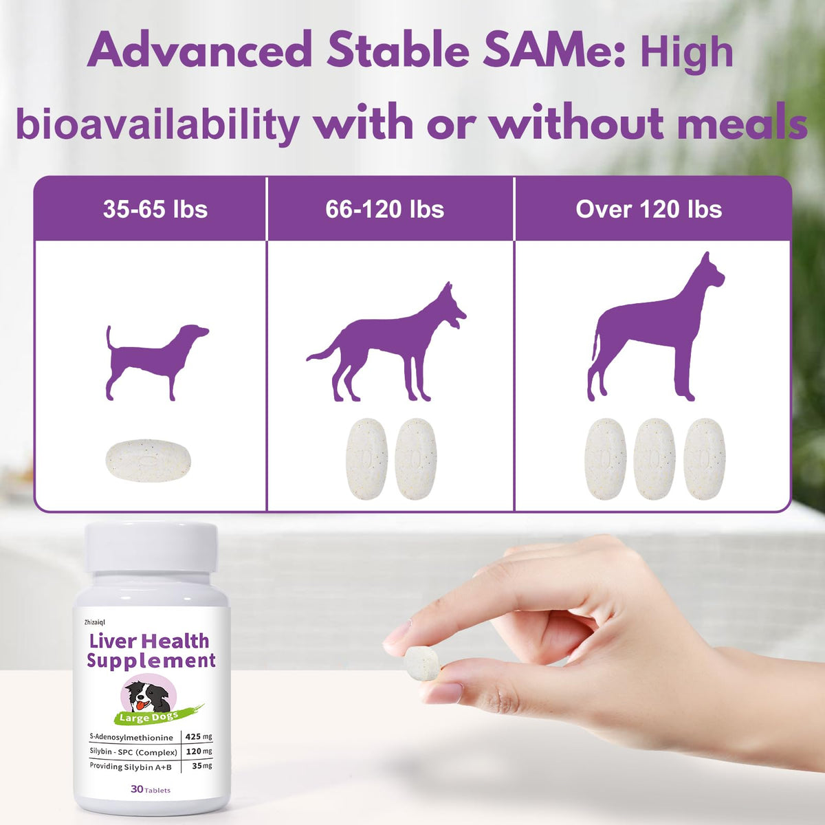 Large Dog Liver Support with 425 mg S-Adenosylmethionine & Silybin A+B, 30 Tablets L15068