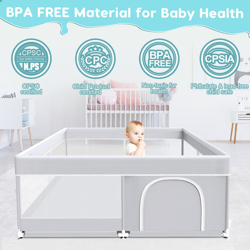 50x50 Inch Grey Baby Playpen with Mesh F8861
