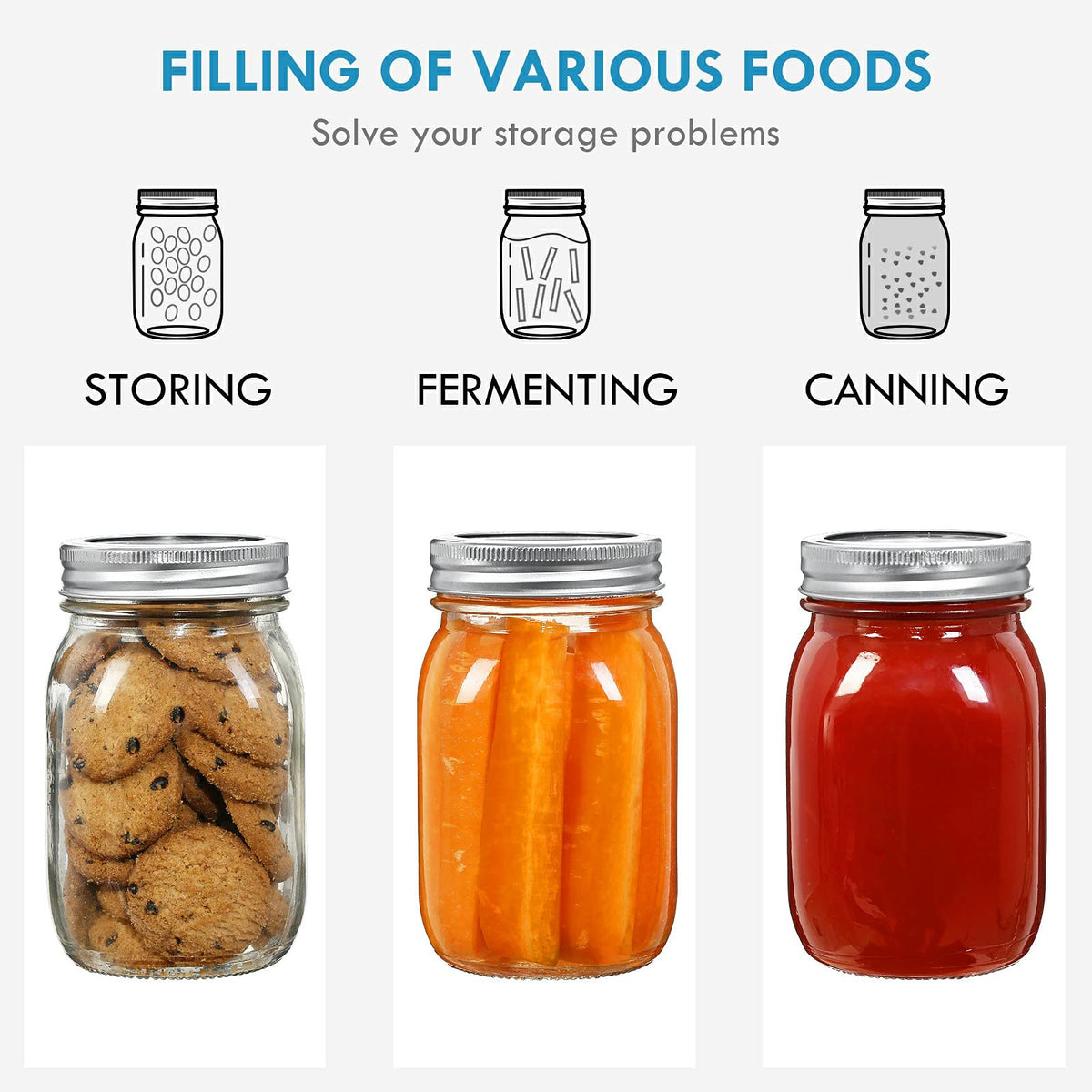 16 oz Clear Glass Mason Jars with Lids and Bands, 12 Pack C6657