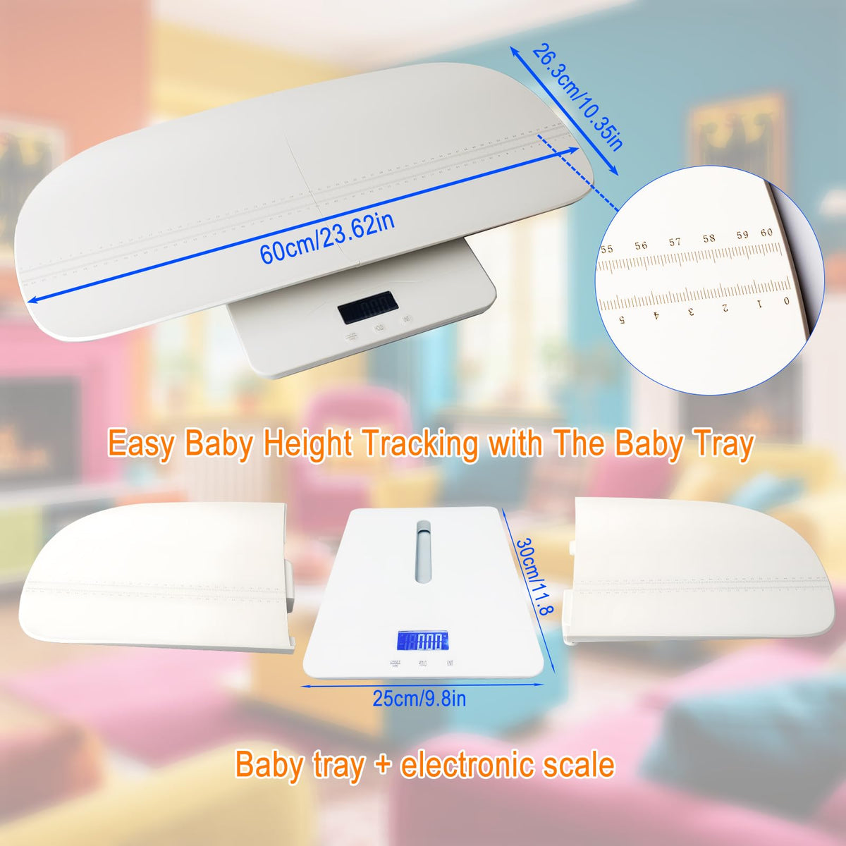 Baby Scale with Measuring Tray, LCD, 3 Weighing Modes I11537