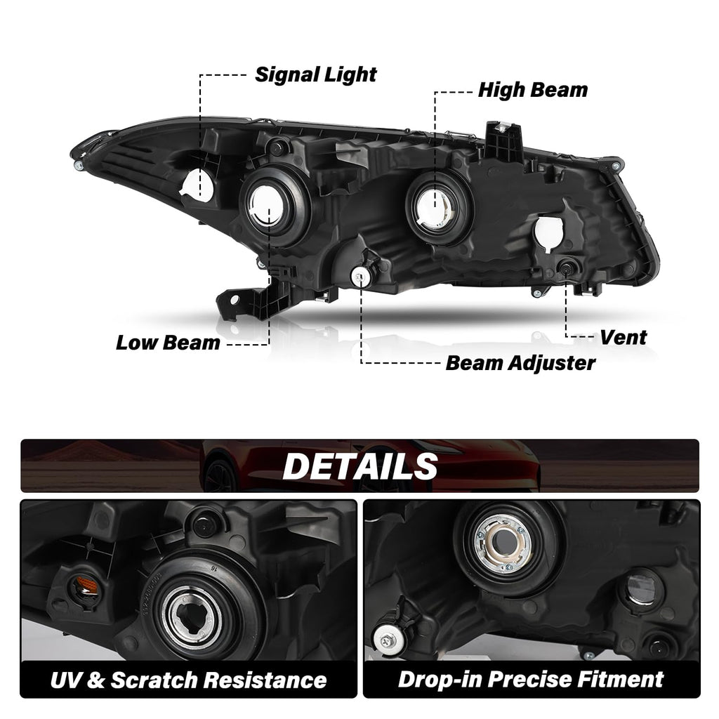 Headlight Assembly Replacement Chrome Housing with Amber Reflector E699