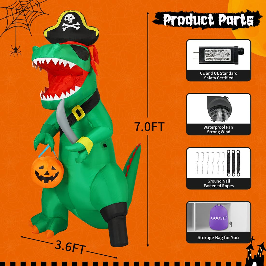 7 FT Halloween Inflatable Dinosaur with Built-in LEDs R8045