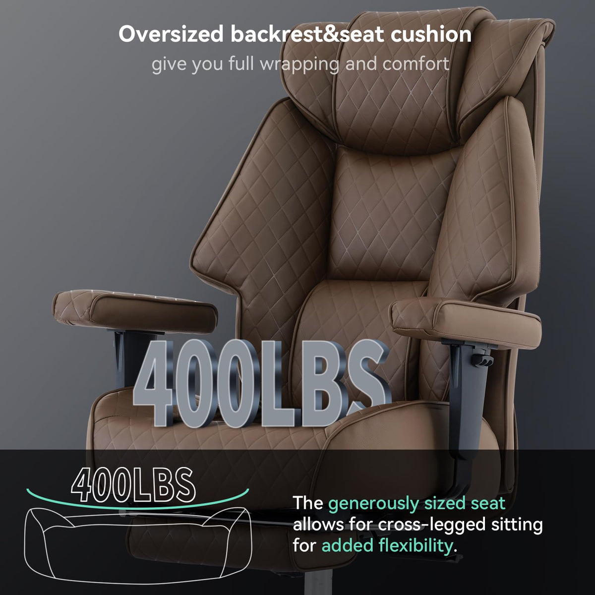 Big and Tall Office Chair with Footrest, PU Leather High Back Executive Chair 400lbs, Ergonomic Computer Chair Lumbar Support (Brown) N123