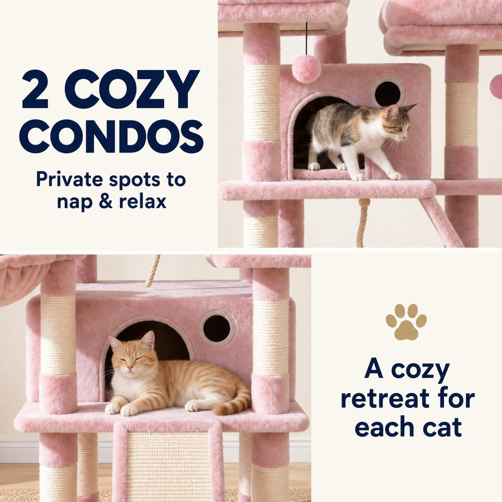 70 Inch Tall Multi-Level Cat Tree Tower with Scratching Posts, Hammock & Perches V963226